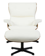Butaca con ottoman AMERICA, madera, metal, similpiel blanca