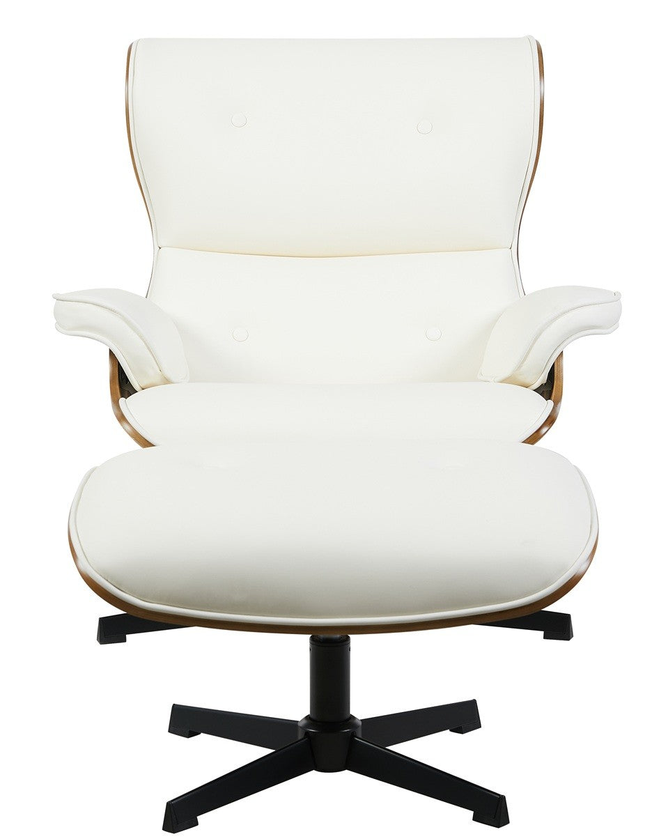 Butaca con ottoman AMERICA, madera, metal, similpiel blanca