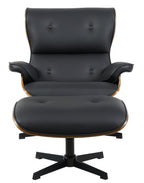 Butaca con ottoman AMERICA, madera, metal, similpiel negra