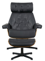 Butaca con ottoman EUROPA, madera, metal, similpiel negra