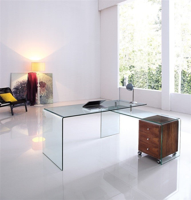 Conjunto de oficina FRANCE NEW, mesa + mesa ala, cristal transparente