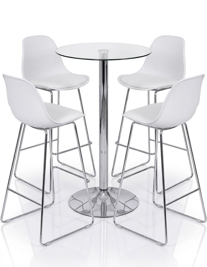 Mesa alta BERNIE (SU), cromada, cristal templado, 60 cms de diámetro