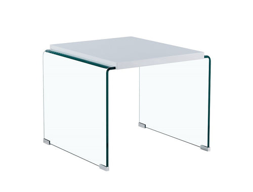 Mesa ARISTON, baja, lacada blanca, cristal, 60 x 63 cms