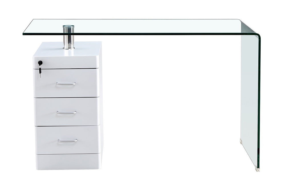 Mesa ARTEMISA, cristal curvado, cajonera, 125x65 cms