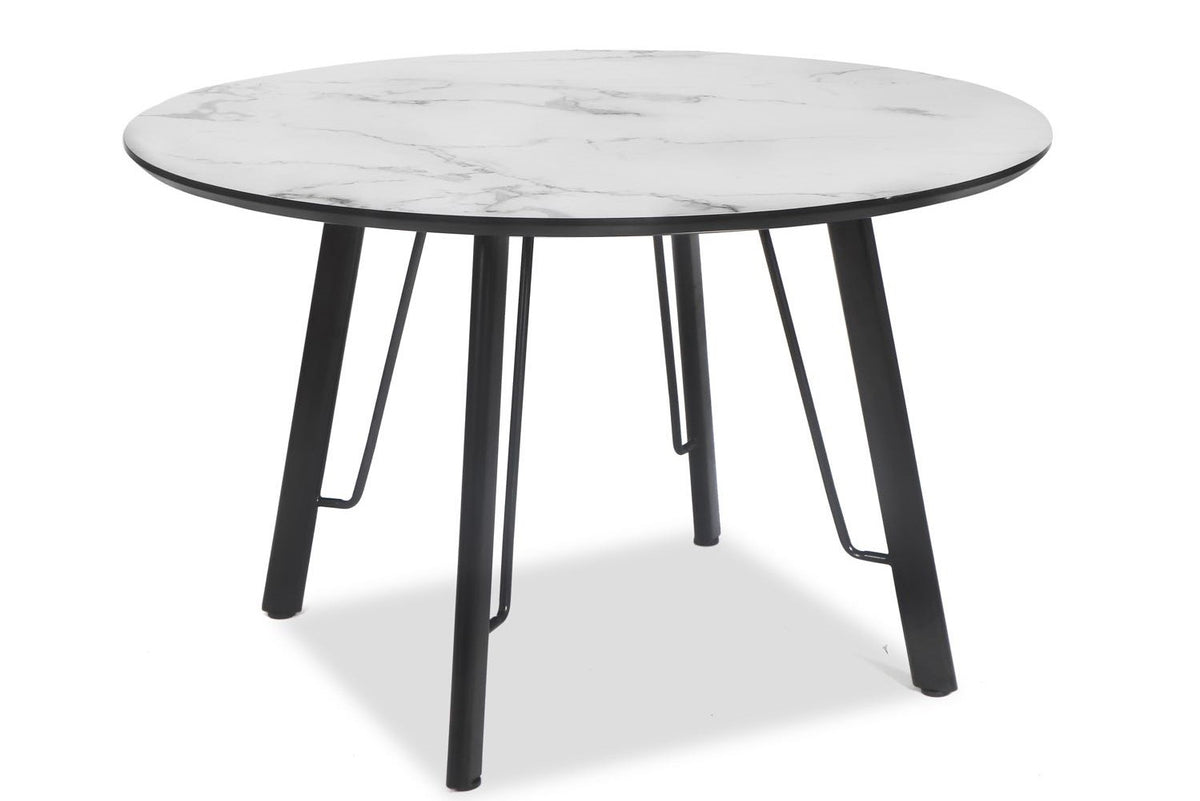 Mesa BIAGIO, metal, tapa DM imitación mármol, 120 cms de diámetro