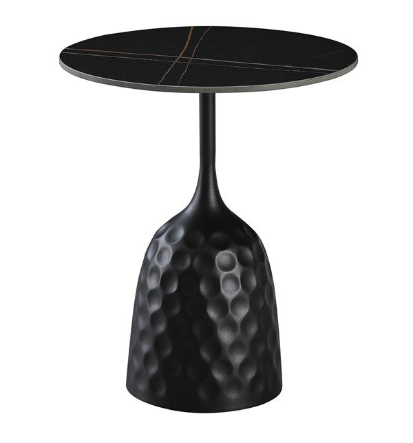Mesa CAVEZZO, baja, negra, tapa cerámica mármol negro, 50 cms de diámetro