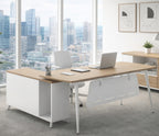 Mesa de oficina AREZZO 180, con mueble auxiliar, blanco y roble, 180 x 176,5 cms