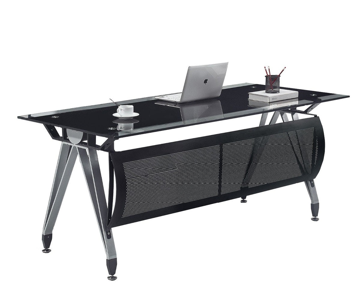 Mesa de oficina BASILEA, vidrio templado negro, 160 x 80 cms