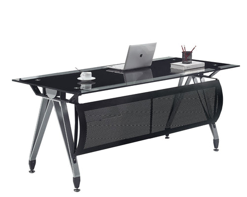 Mesa de oficina BASILEA, vidrio templado negro, 160 x 80 cms