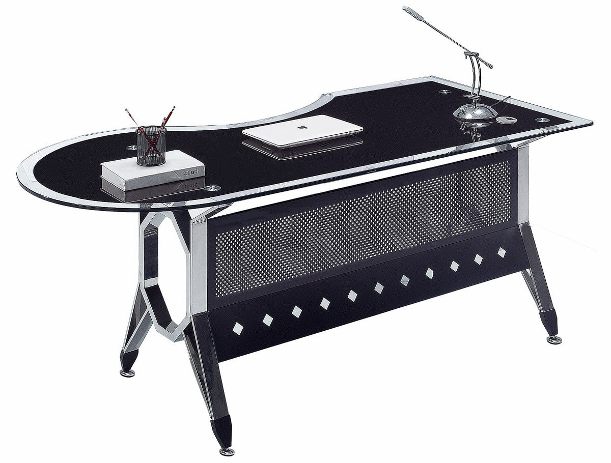 Mesa de oficina COLOGNE, forma a derecha, vidrio templado negro, 180 x 85 cms