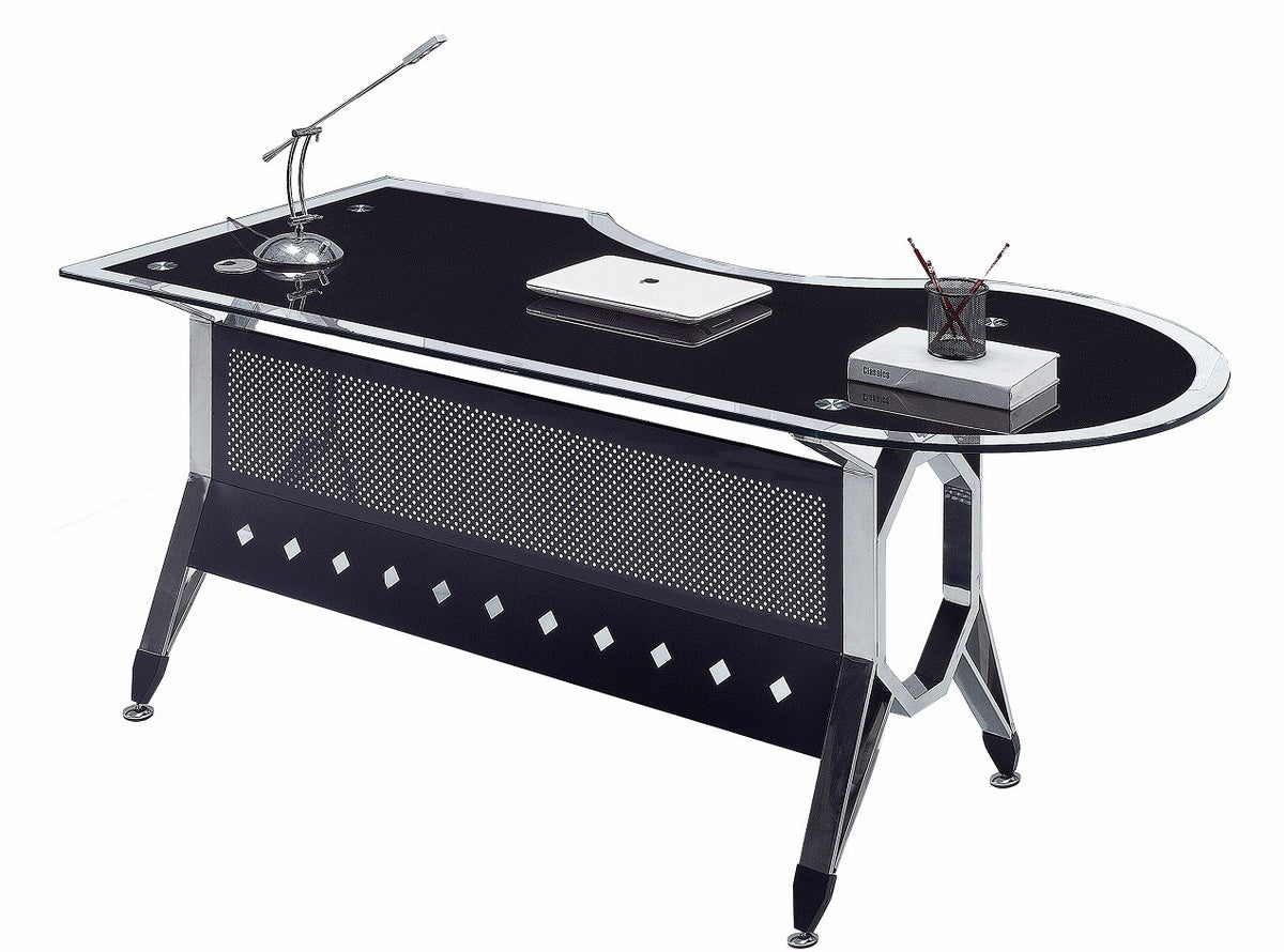 Mesa de oficina COLOGNE, forma a izquierda, vidrio templado negro, 180 x 85 cms