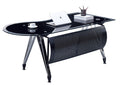 Mesa de oficina MAGNA, forma a derecha, vidrio templado negro, 180 x 85 cms
