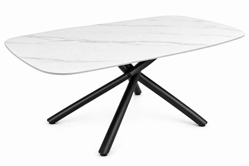 Mesa JAZZ-CE, metal negro, tapa cerámica con imitación mármol, 160x90 cms