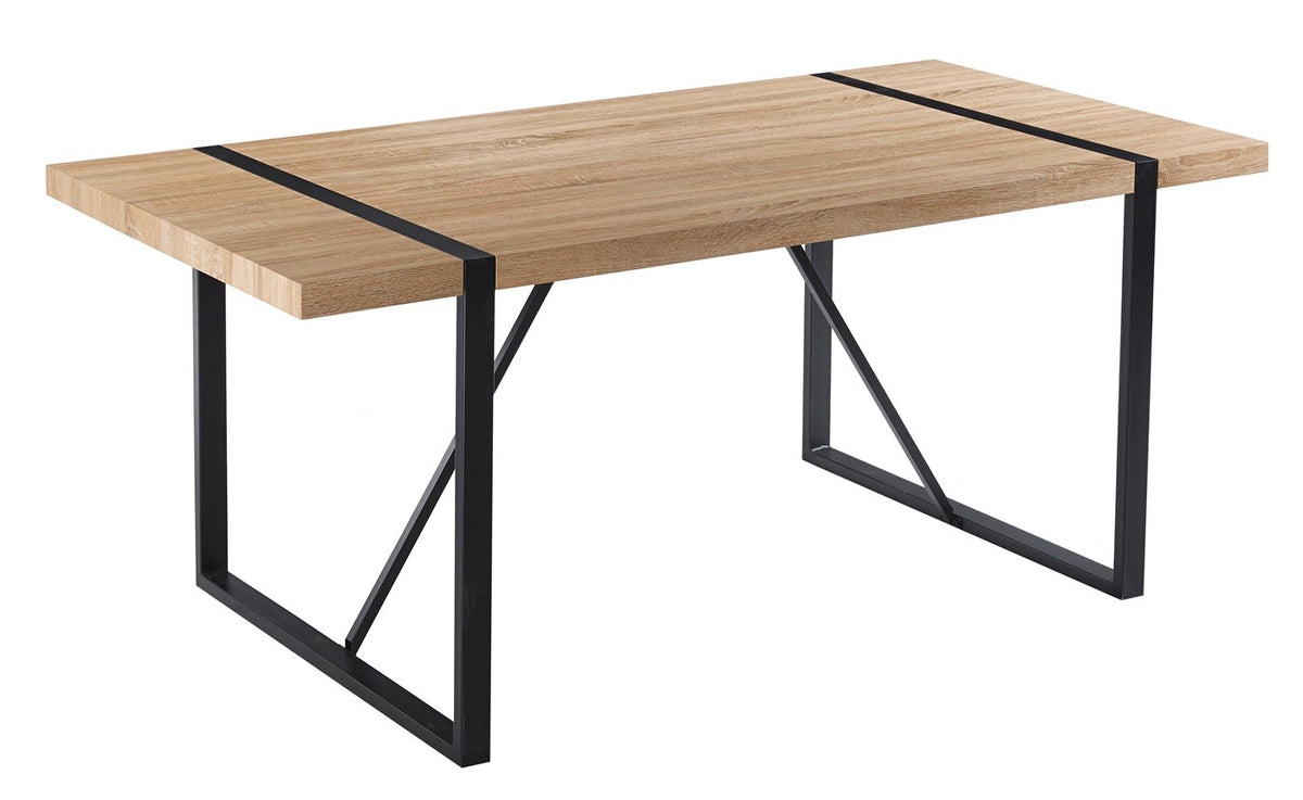 Mesa JENA, metal negro, tapa DM bilaminado roble claro, 180 x 90 cms