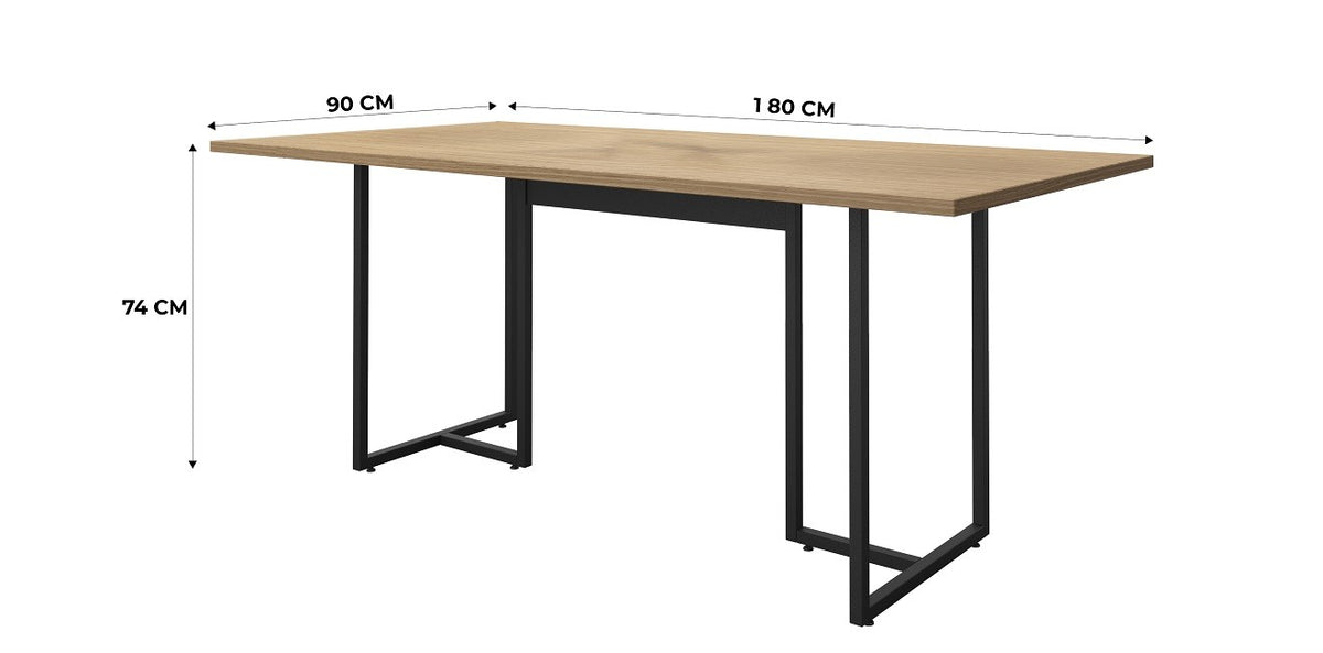 Mesa PRIME 25, metal negro, tapa MDP color avellana, 180 x 90 cms