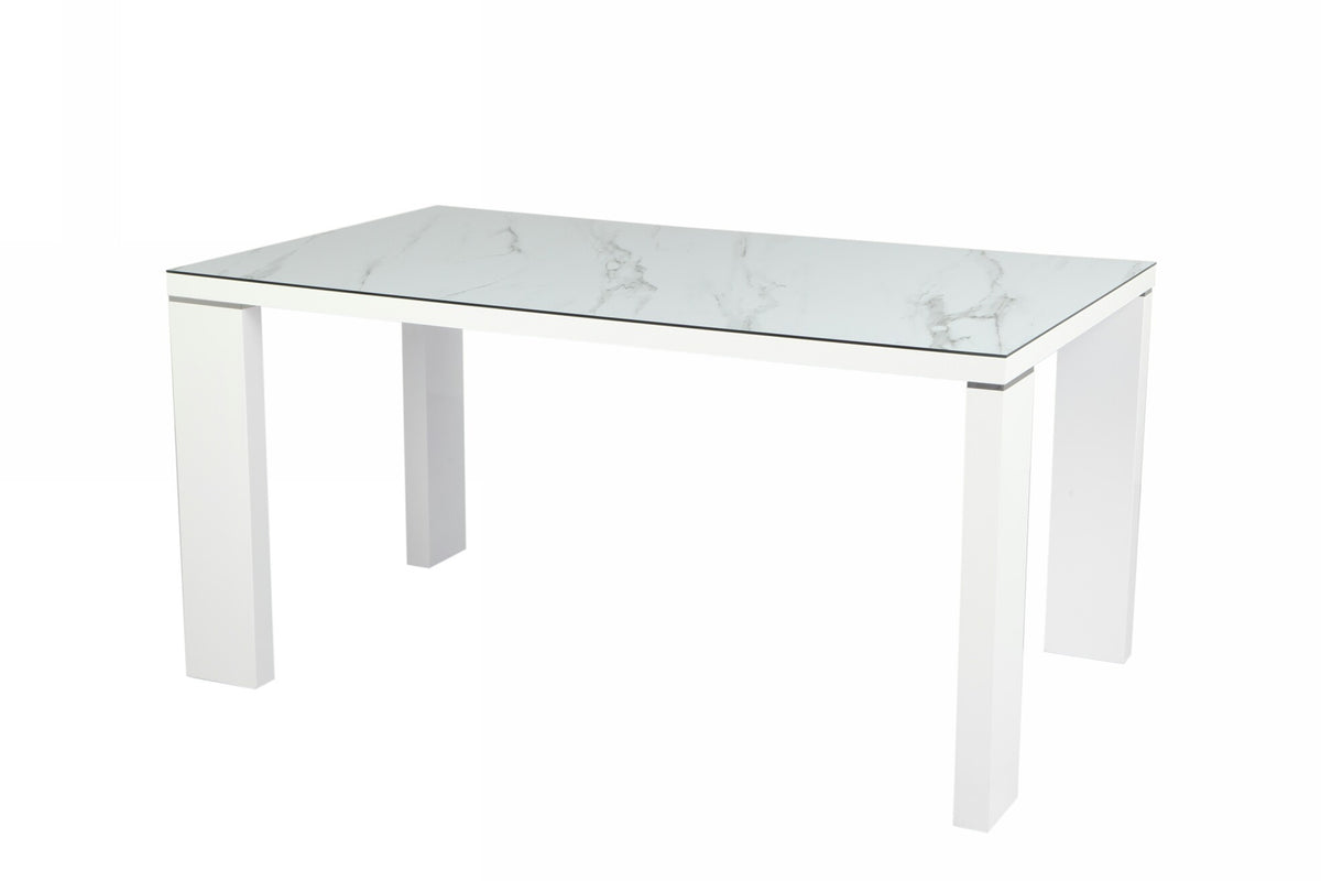 Mesa ROYAL, lacada blanca, cristal ceramico, 150 x 90 cms