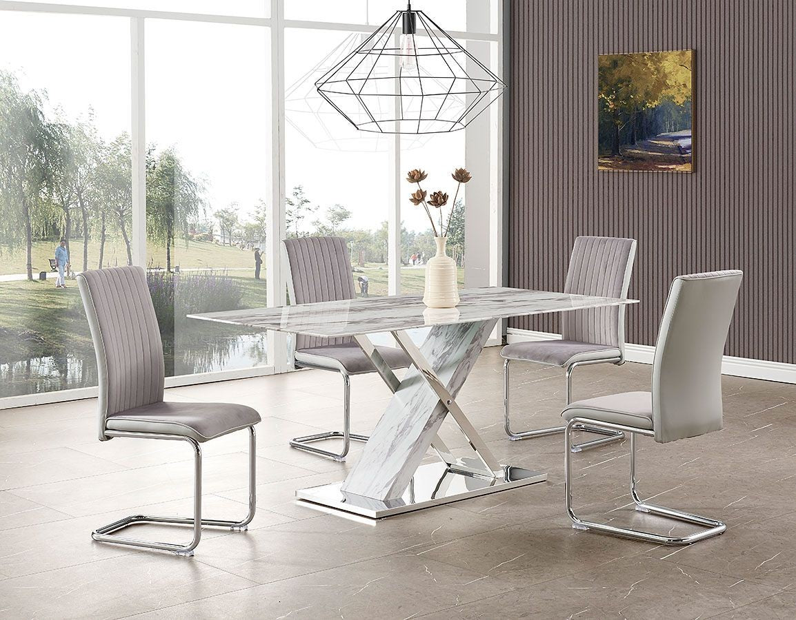 Mesa SIGRID, acero inoxidable, DM, tapa de cristal templado, 160 x 80 cms