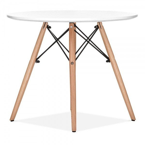 Mesa STAR, base madera, tapa blanca, 100 cms de diámetro