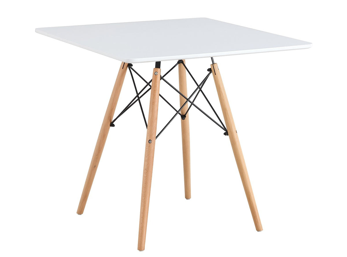 Mesa STAR, base madera, tapa blanca, 80 x 80 cms