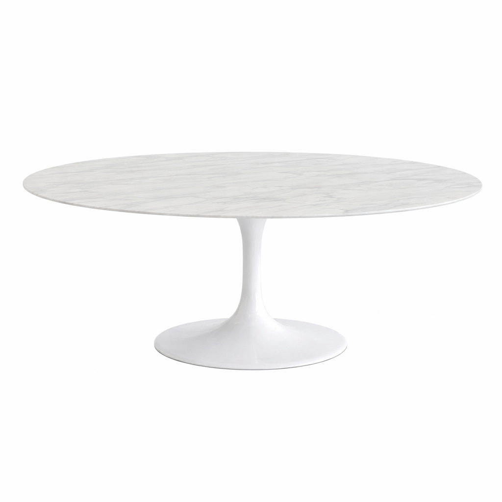 Mesa TUL, oval, fibra de vidrio, mármol blanco 180x108 cms