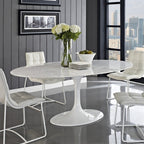 Mesa TUL, oval, fibra de vidrio, mármol blanco 180x108 cms