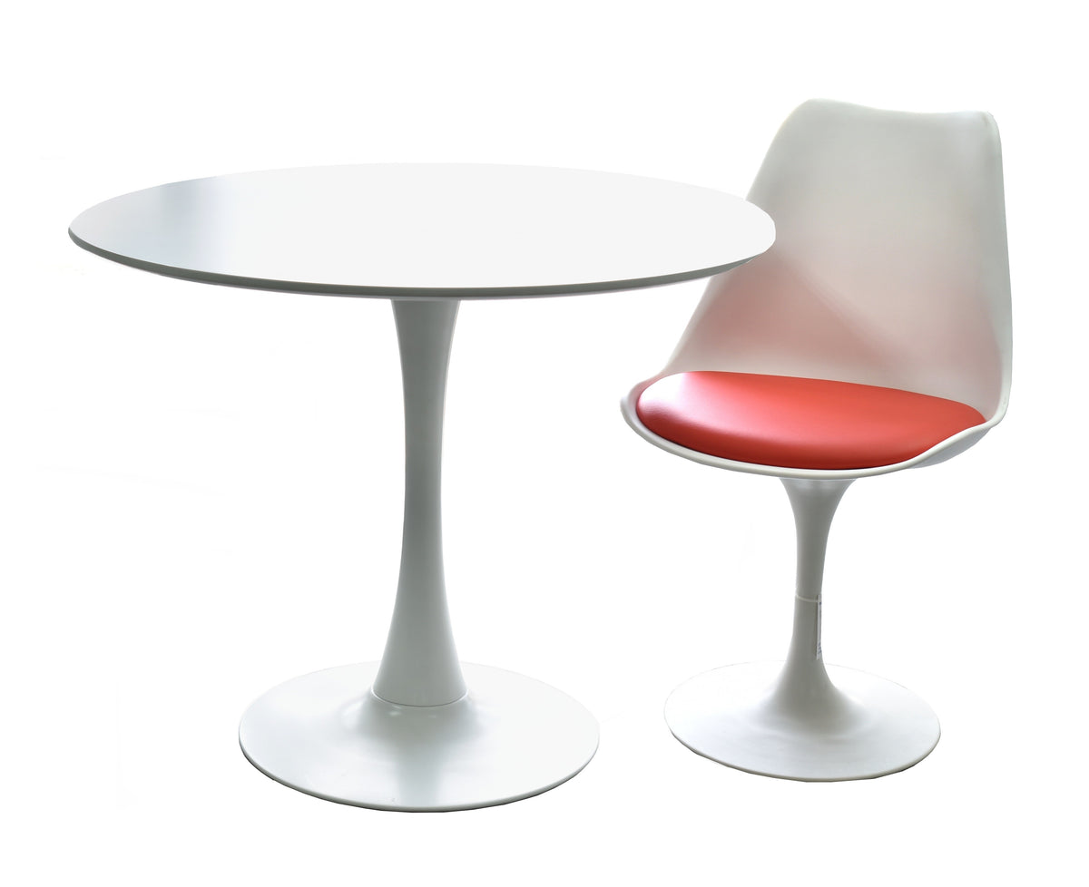 Mesa TUL (SU), base de metal, tapa lacada blanca, 90 cms de diámetro