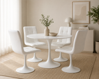 Mesa TUL (TO), metal, tapa de cristal blanco, 90 cms de diámetro