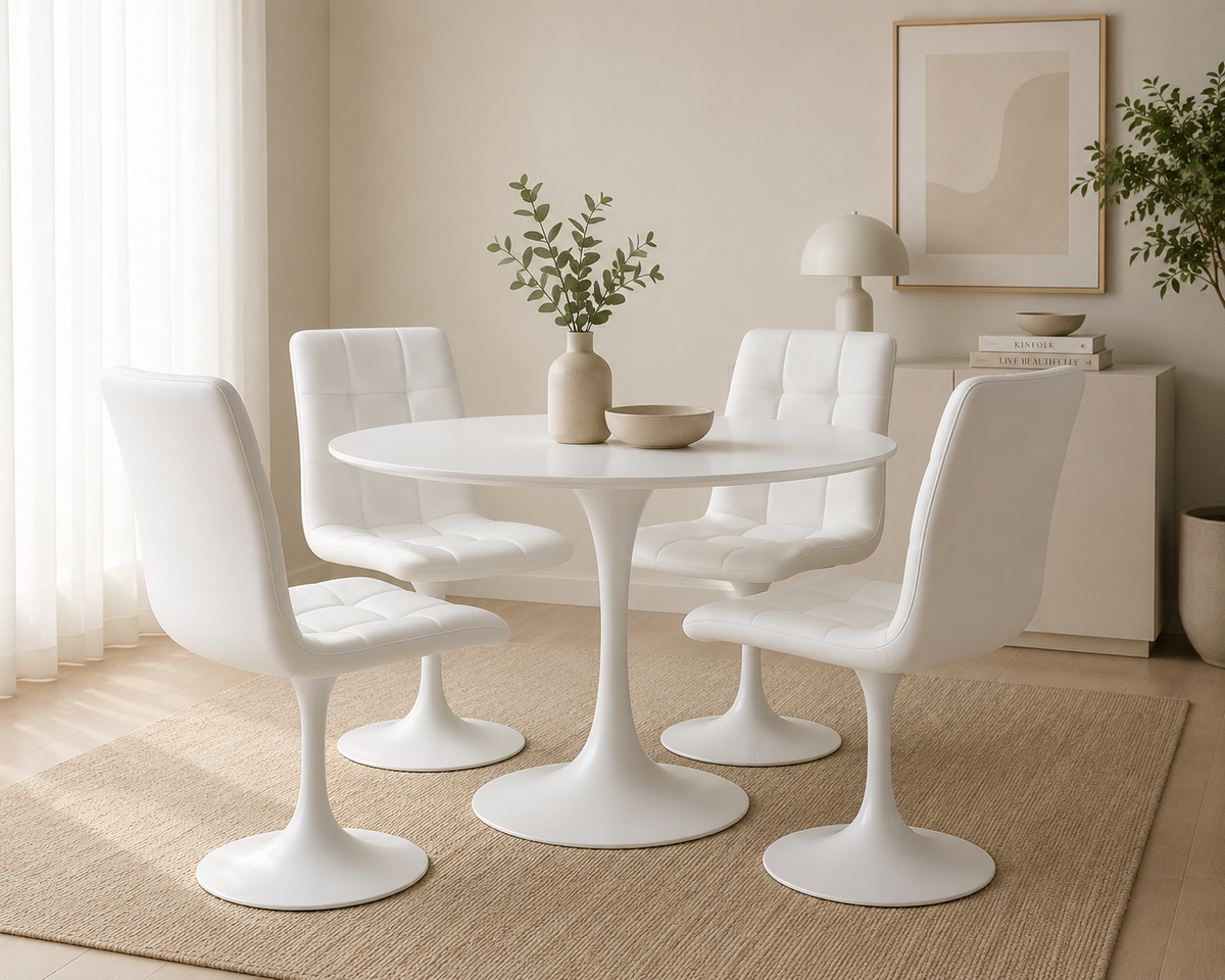 Mesa TUL (TO), metal, tapa de cristal blanco, 90 cms de diámetro