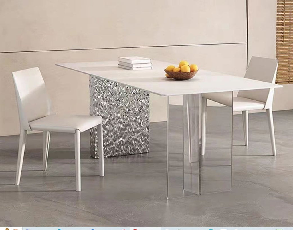 Mesa VENETO, acero inoxidable, acrílico, tapa de cerámica, 160 x 90 cms