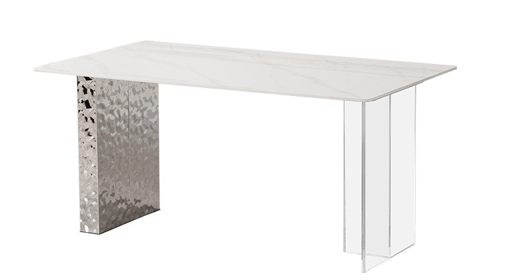 Mesa VENETO, acero inoxidable, acrílico, tapa de cerámica, 160 x 90 cms