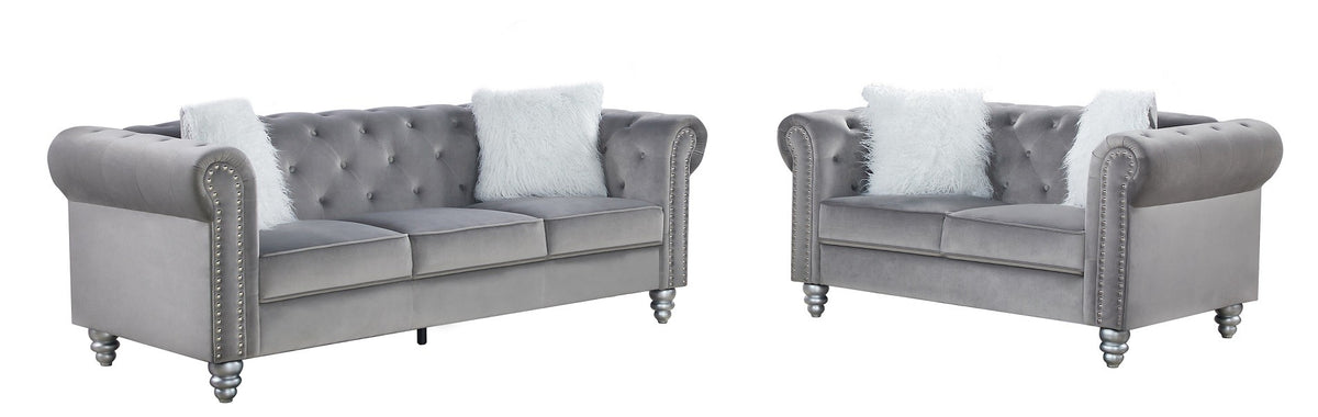 Set Sofás CHESTER STYLE, 3 + 2 plazas, tapizado velvet gris 27