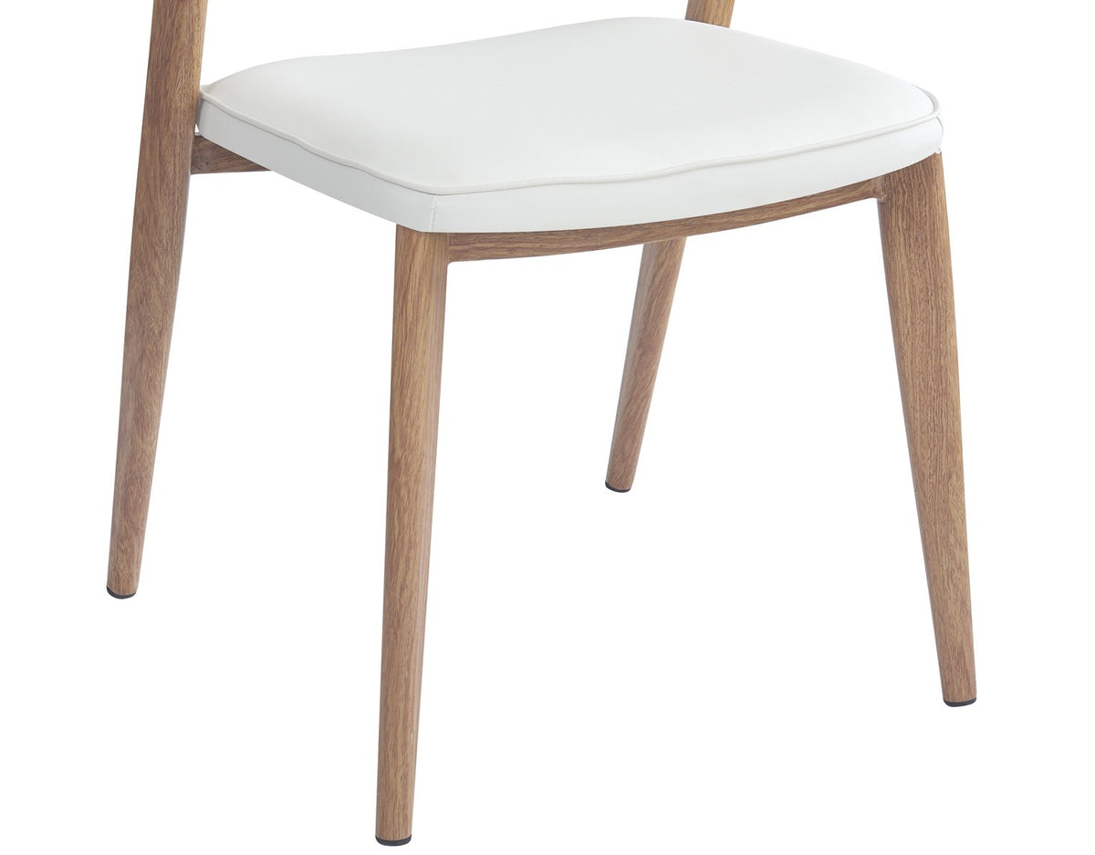 Silla CALABRIA, metal acabado de color madera, similpiel blanca