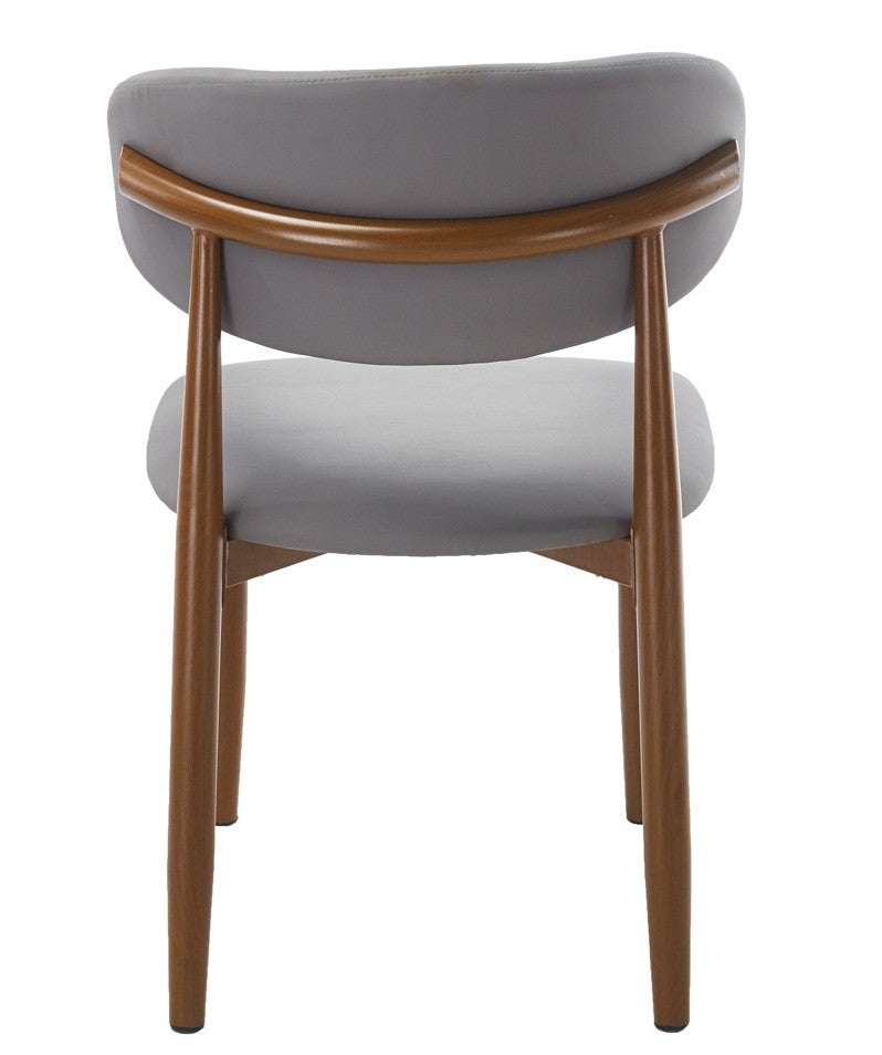Silla DACHAU, metal acabado de color madera, similpiel gris
