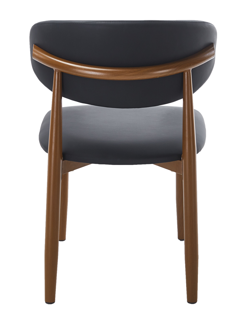 Silla DACHAU, metal acabado de color madera, similpiel negra