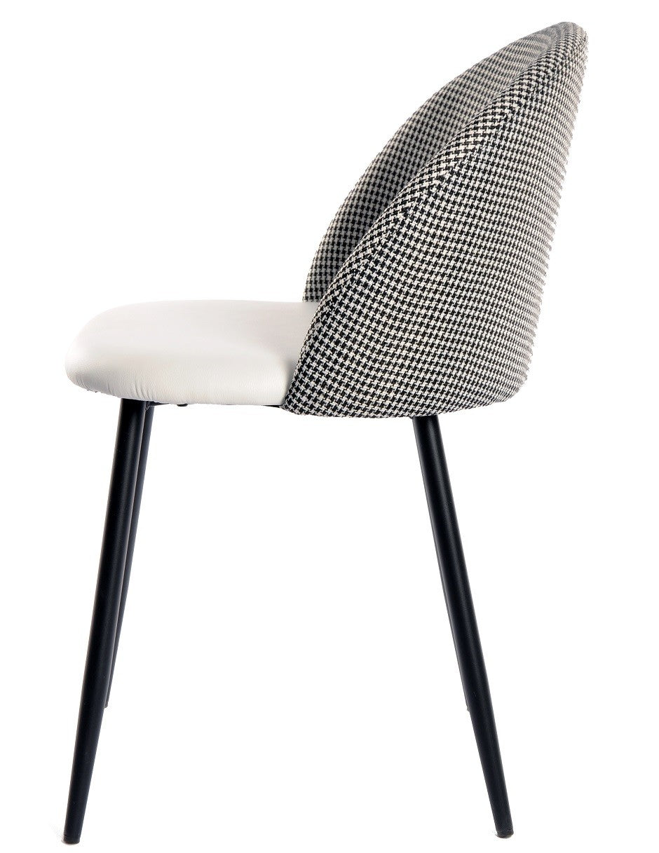 Silla ETNA, metal negro, tapizado pata de gallo y similpiel blanca
