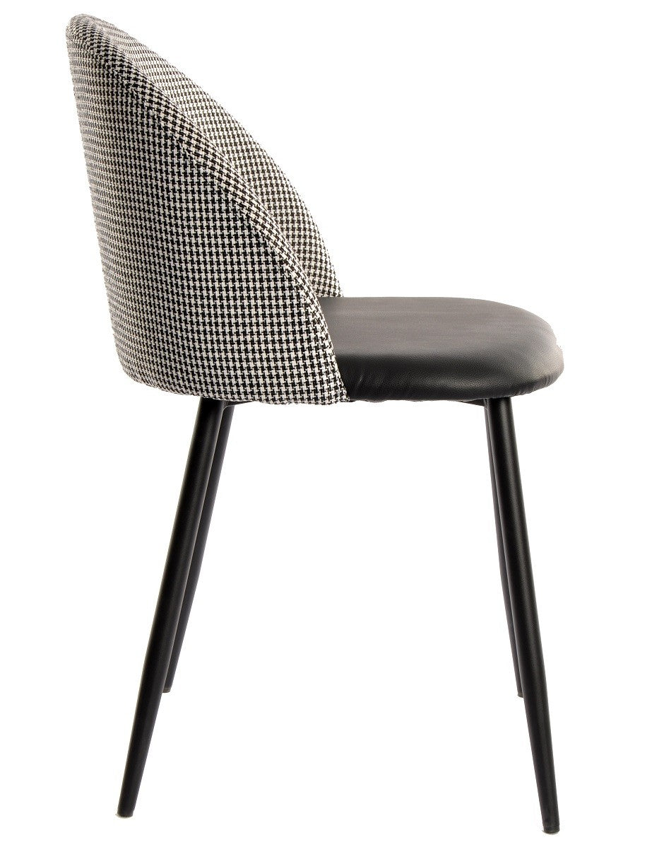 Silla ETNA, metal negro, tapizado pata de gallo y similpiel negra