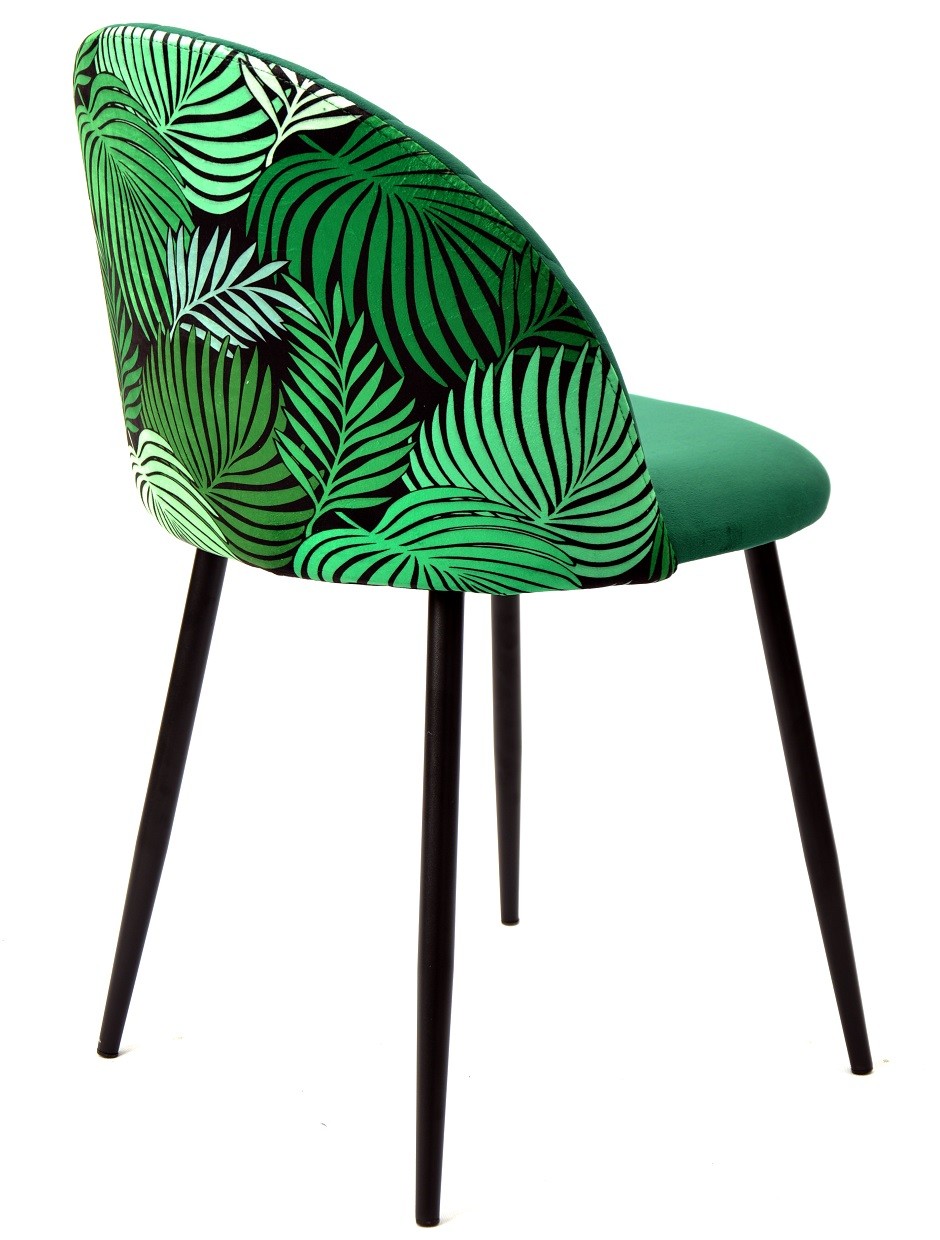 Silla FLORAL, metal, tapizado velvet verde con trasera floral a juego