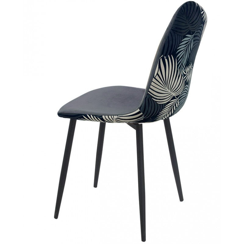 Silla HORUS NEW, metal, tapizado velvet gris con trasera floral a juego