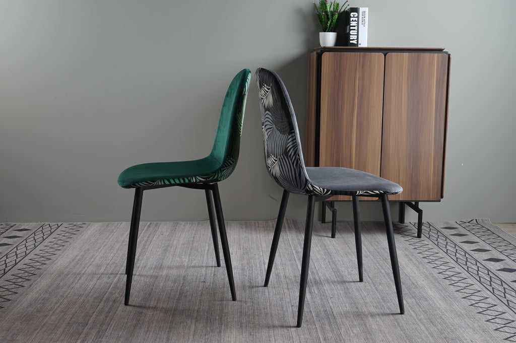 Silla HORUS NEW, metal, tapizado velvet gris con trasera floral a juego
