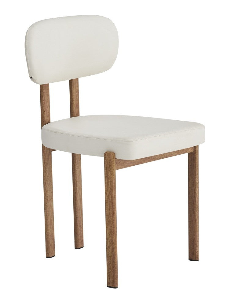 Silla MESINA, metal acabado de color madera, similpiel blanca
