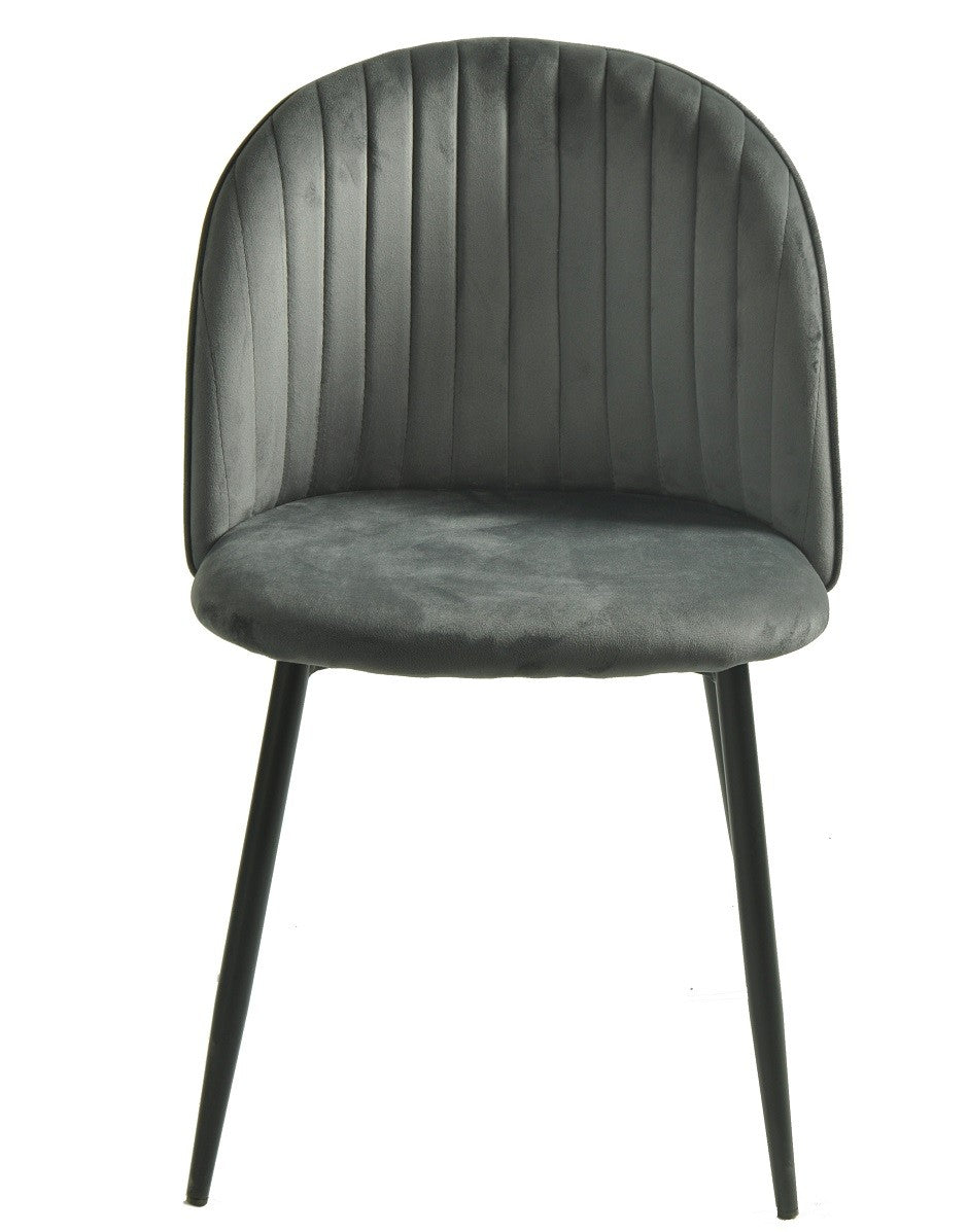 Silla PALM GREY, metal, tapizado velvet gris con trasera palm