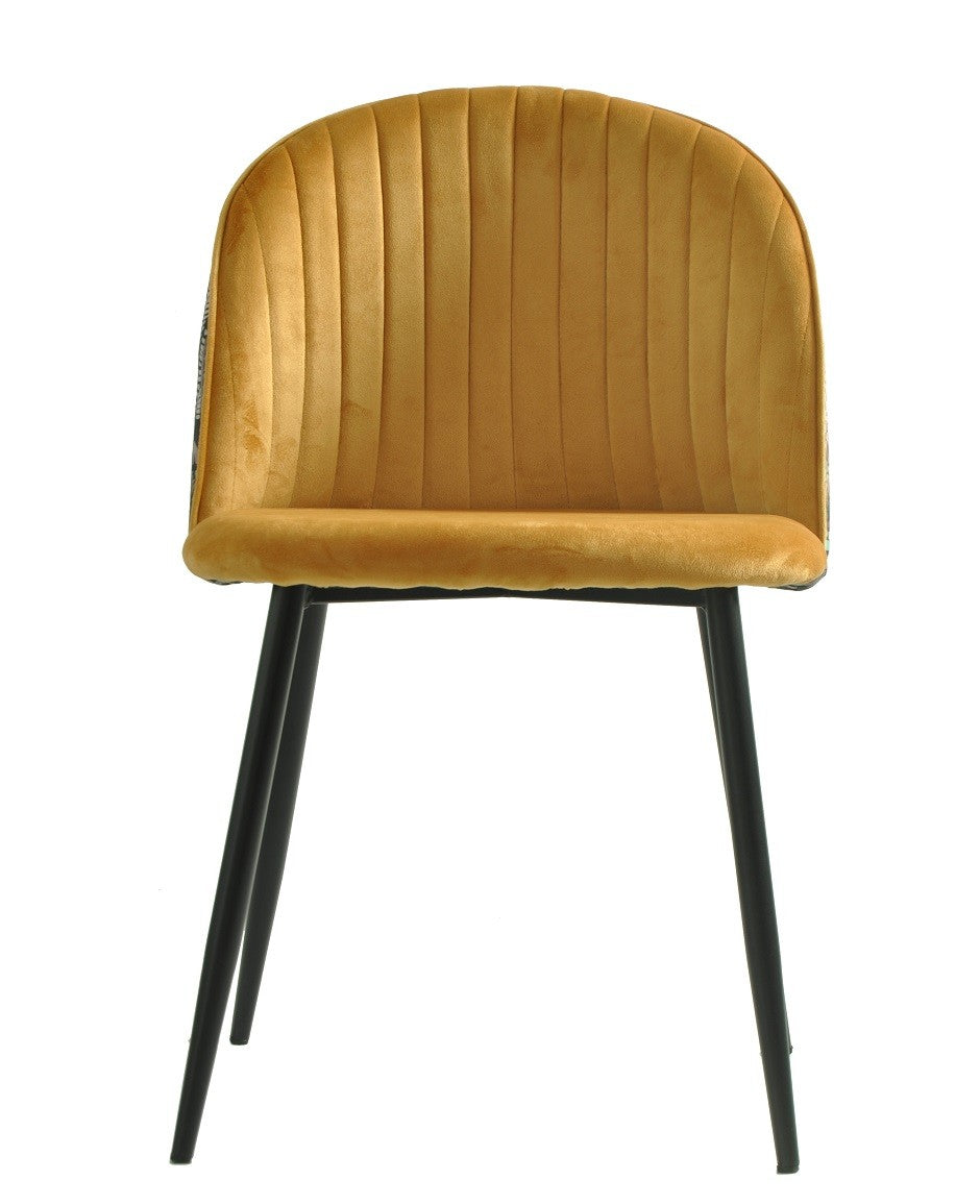 Silla PALM YELLOW, metal, tapizado velvet amarillo con trasera palm