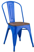 Silla TOL EK WOOD, acero, azul, asiento madera