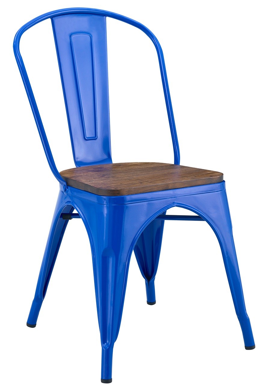 Silla TOL EK WOOD, acero, azul, asiento madera
