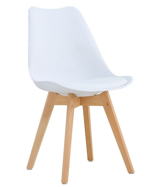 Silla TORRE 4P ( SU ), madera, polipropileno y cojín blanco