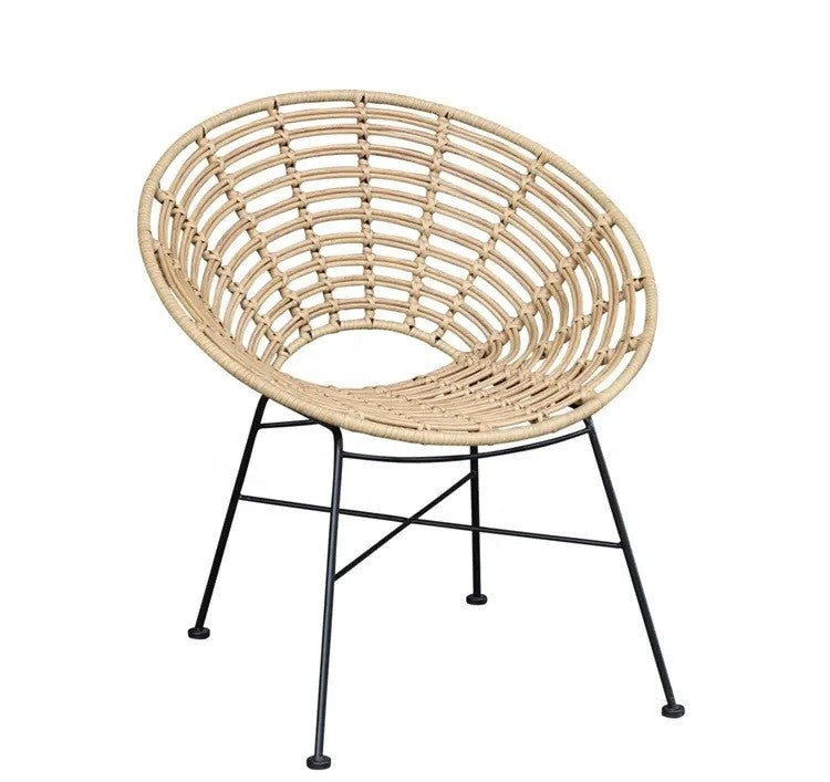 Sillón CIDORA, metal, ratán beige