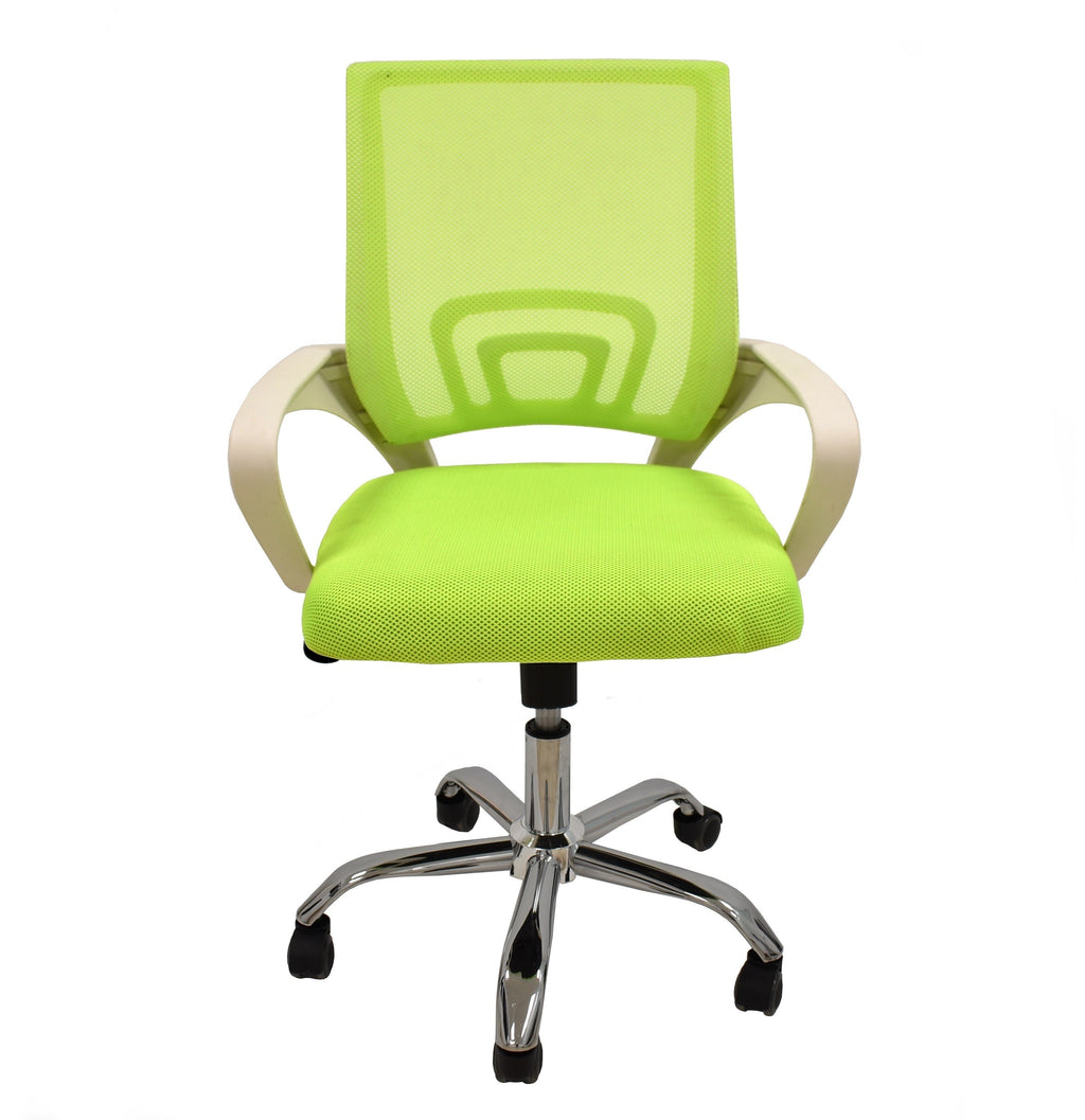 Sillón de oficina FISS NEW, blanco, regulación de altura, basculante, malla y tejido verde
