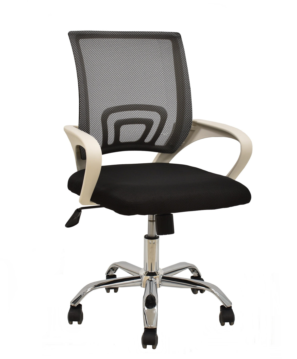 Sillón de oficina FISS NEW, brazos blanco, basculante, estructura y malla negro