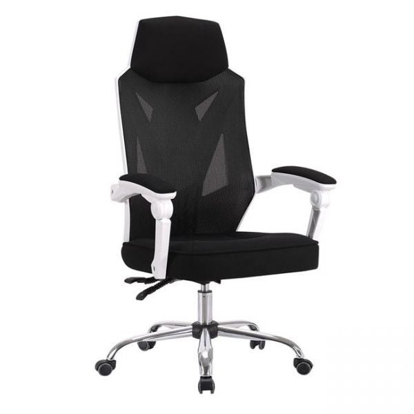 Sillón de oficina GRAZ, blanco, alto, malla y tejido negro