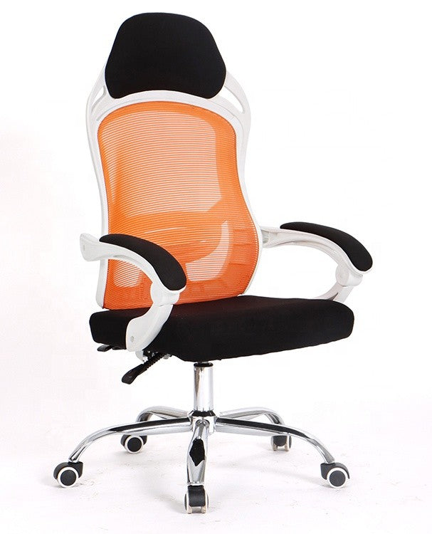 Sillón de oficina LINZ, blanco, alto, sincro, malla naranja, tejido negro